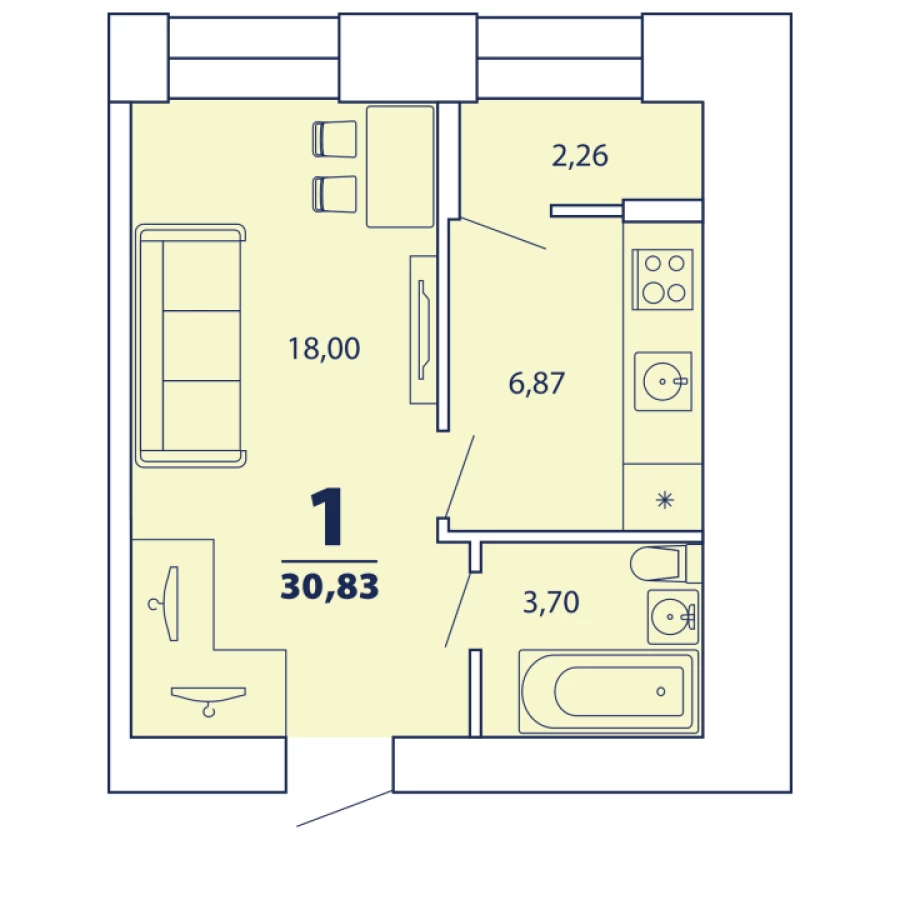 1-ая квартира площадью 30,83 м в ЖК комфорт класса